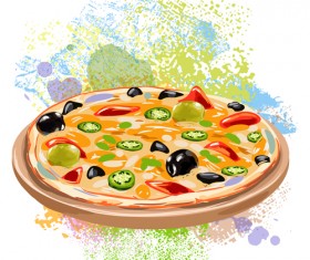 Pizza with grunge background vector 02