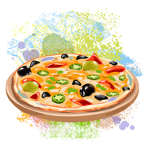 Pizza with grunge background vector 02