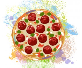 Pizza with grunge background vector 03