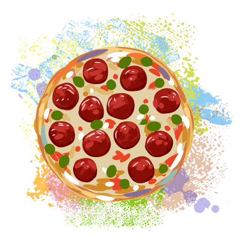 Pizza with grunge background vector 03