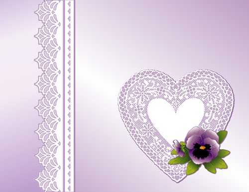 Purple Valentine day card with lace heart vector