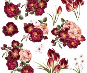 Realistic vector flowers set 01