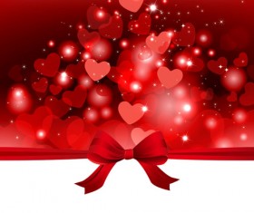 Red bow with heart valentines day card vector