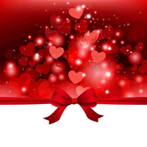 Red bow with heart valentines day card vector