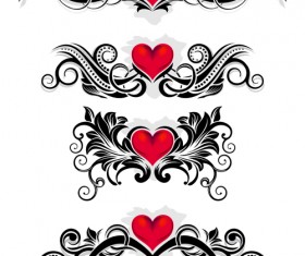 Red heart with floral ornaments vector 02