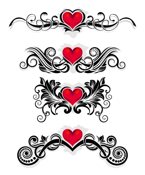 Red heart with floral ornaments vector 02