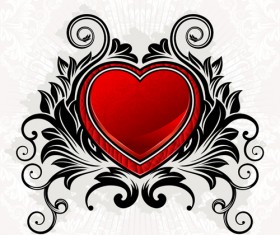 Red heart with floral ornaments vector 03