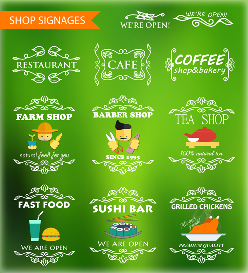 Restaurant signages labels vector