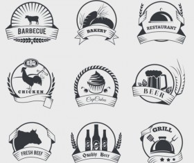 Retro food labels vector set 01