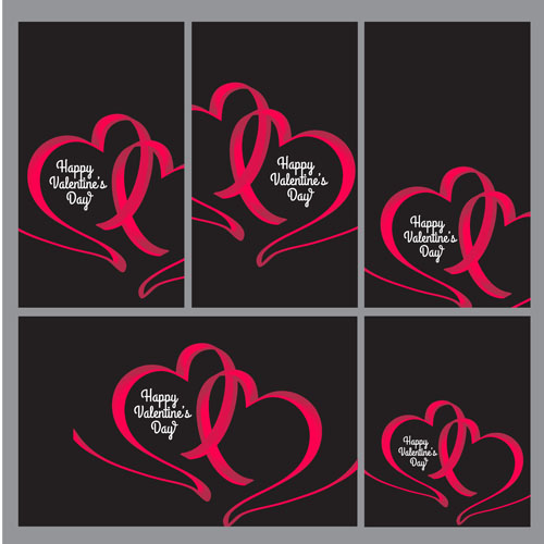 Ribbon heart valentine day banners vector 01