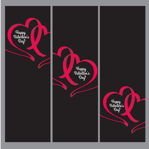 Ribbon heart valentine day banners vector 03