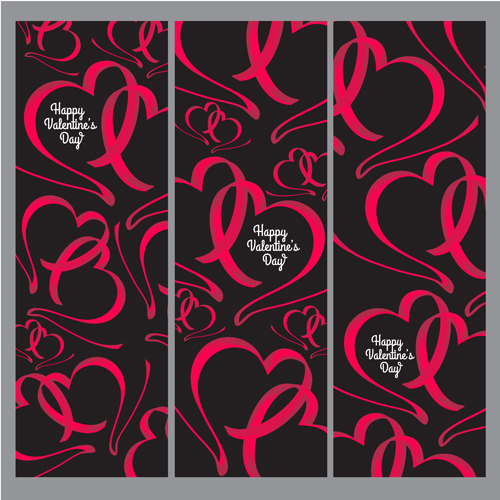 Ribbon heart valentine day banners vector 04