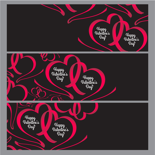 Ribbon heart valentine day banners vector 06