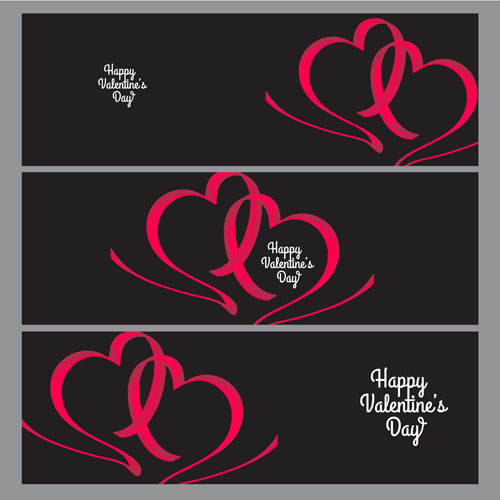 Ribbon heart valentine day banners vector 07
