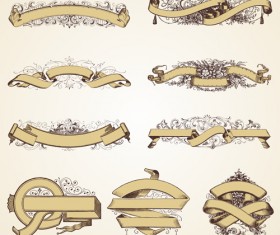 Ribbons with floral decor retro vector 01