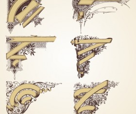 Ribbons with floral decor retro vector 02