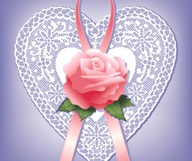 Rose with round lace card vector 01