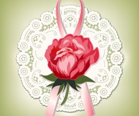 Rose with round lace card vector 02