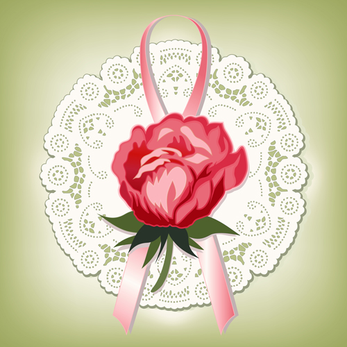 Rose with round lace card vector 02