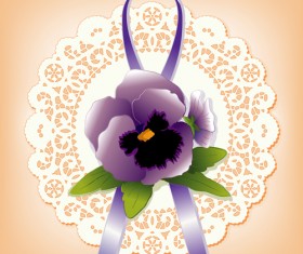 Round lace with purple flower card vector