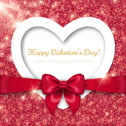 Shiny Valentines day cards with red bow vector 01