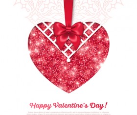 Shiny Valentines day cards with red bow vector 02
