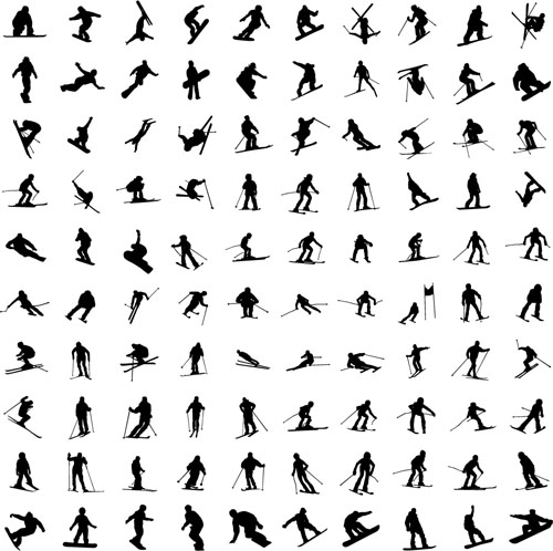 Skiing sport people silhouetter vector 03