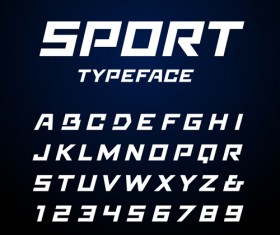Sport typeface alphabet with numbers vector