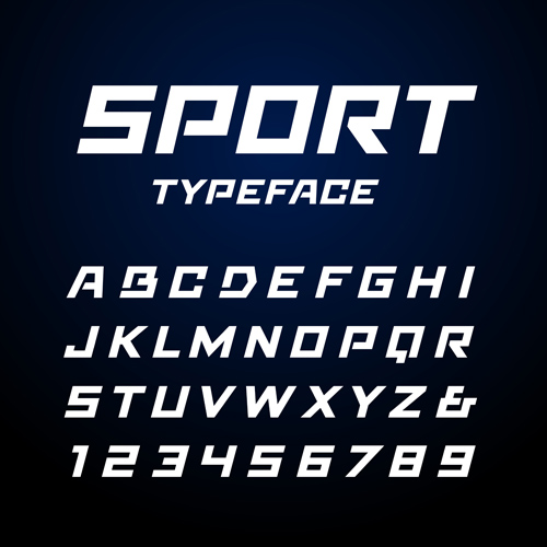 Sport typeface alphabet with numbers vector