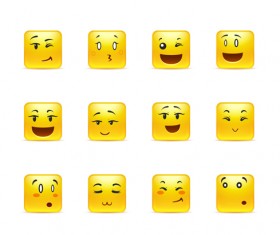 Square smiling faces expressions icons yellow vector set 02
