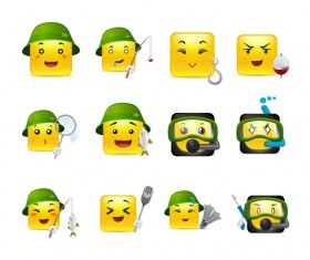 Square smiling faces expressions icons yellow vector set 04