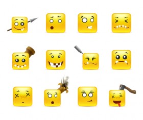 Square smiling faces expressions icons yellow vector set 05