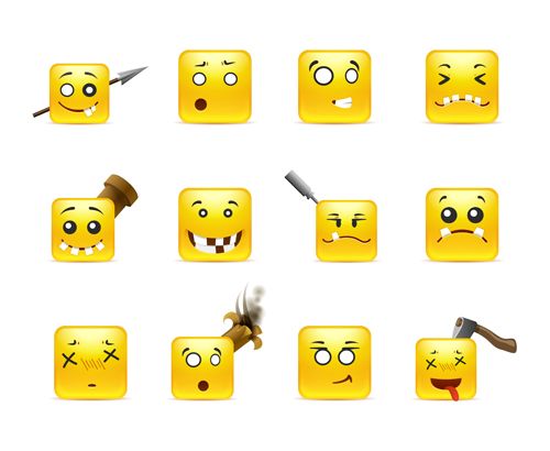 Square smiling faces expressions icons yellow vector set 05
