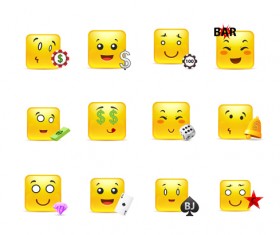 Square smiling faces expressions icons yellow vector set 07