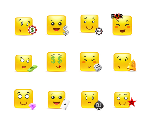 Square smiling faces expressions icons yellow vector set 07
