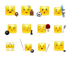 Square smiling faces expressions icons yellow vector set 18