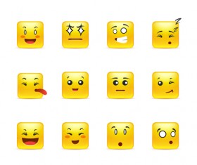 Square smiling faces expressions icons yellow vector set 20