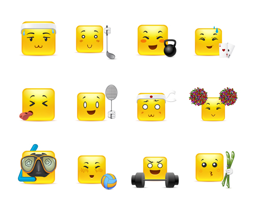 Square smiling faces expressions icons yellow vector set 22