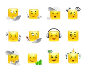 Square smiling faces expressions icons yellow vector set 23