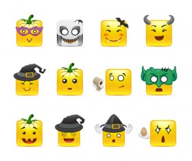 Square smiling faces expressions icons yellow vector set 24