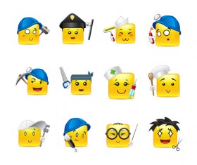 Square smiling faces expressions icons yellow vector set 25