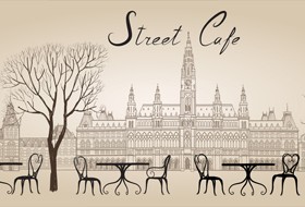 Street cafe hand drawn vector material 03