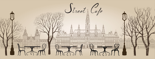 Street cafe hand drawn vector material 03