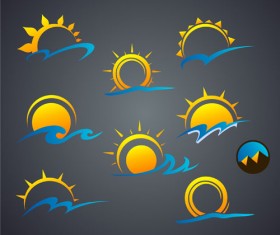Sun with cloud icons vector