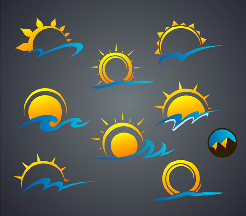 Sun with cloud icons vector
