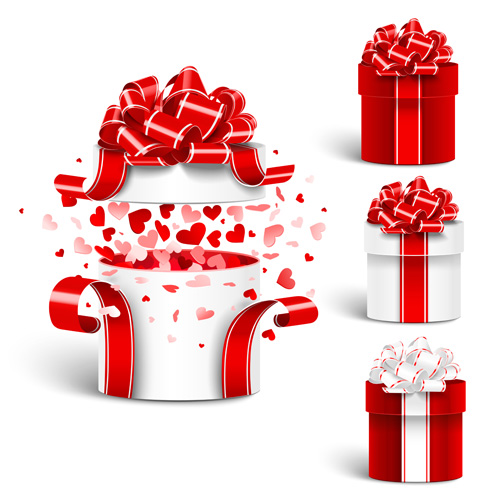 Valentine day gift boxs with red bow vector 02