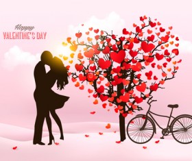 Valentine heart tree with bicycle romance vector 01