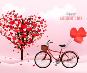 Valentine heart tree with bicycle romance vector 02