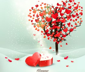 Valentine heart tree with gift box vector material 01
