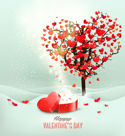 Valentine heart tree with gift box vector material 01